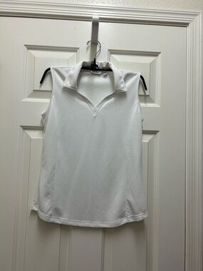 Lady Hagen White Sleeveless V-Neck Polo Tank